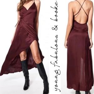 NEW Young Fabulous & Broke Givanni Burgundy Wrap Cami Maxi Midi Bridesmaid Dress